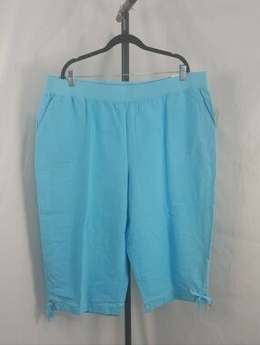 Studio Works Women Capri Pants 2X Aqua Blue Pull On Tie Hem NWT